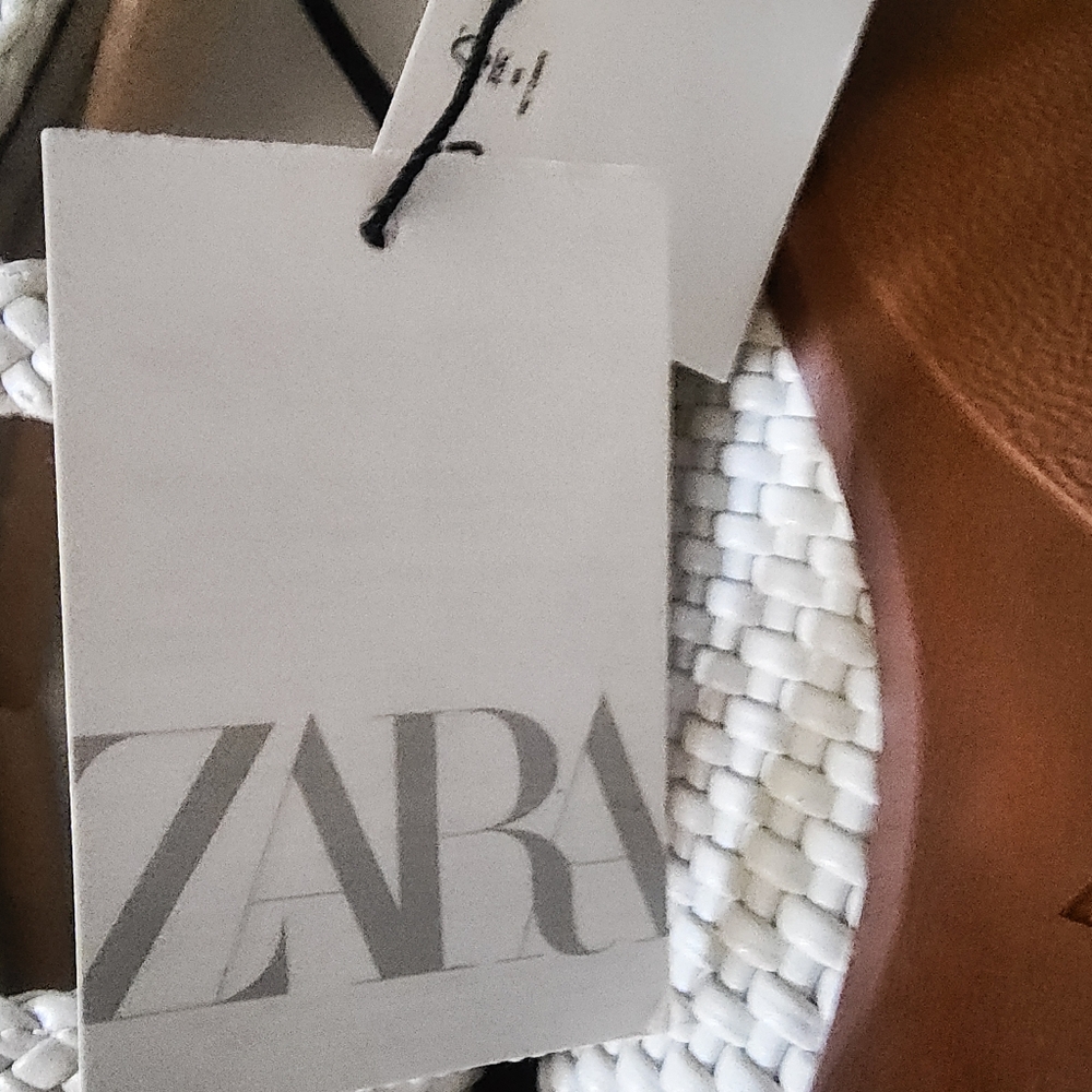 Zara Womens Cream Woven Mary Jane Shoes - Picture 3 of 4